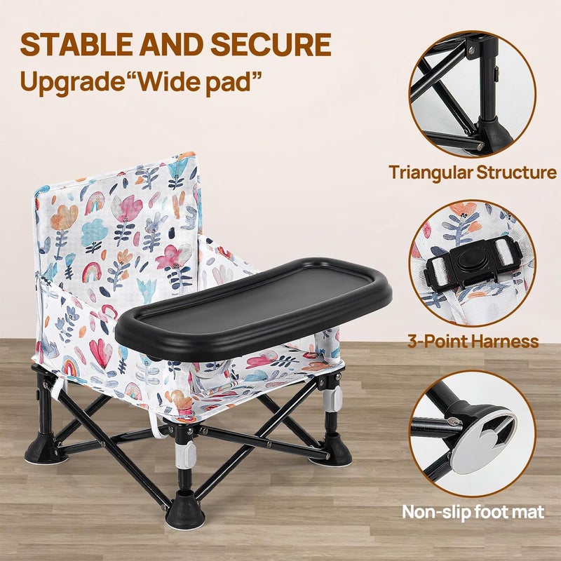 AskCat Toddler Booster Seat for Dining Table & Kitchen Chair - Portable Foldable with Removable Tray, Baby Camping Chair 6-36 Months Indoor Outdoor (Green Stripe) - Image 5